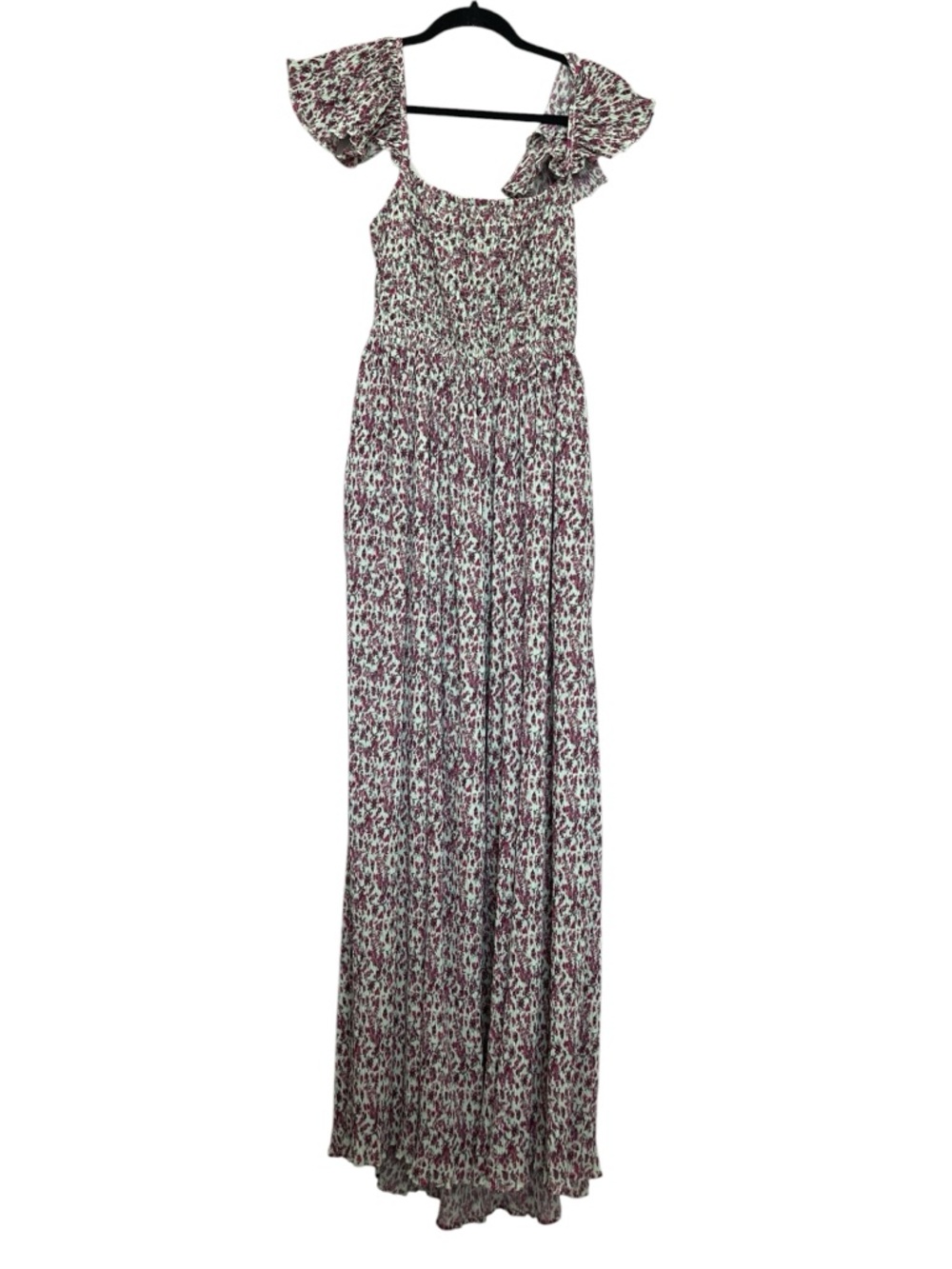 Urban Outfitters Pink Floral Shirred Maxi Dress with Ruffle Sleeves